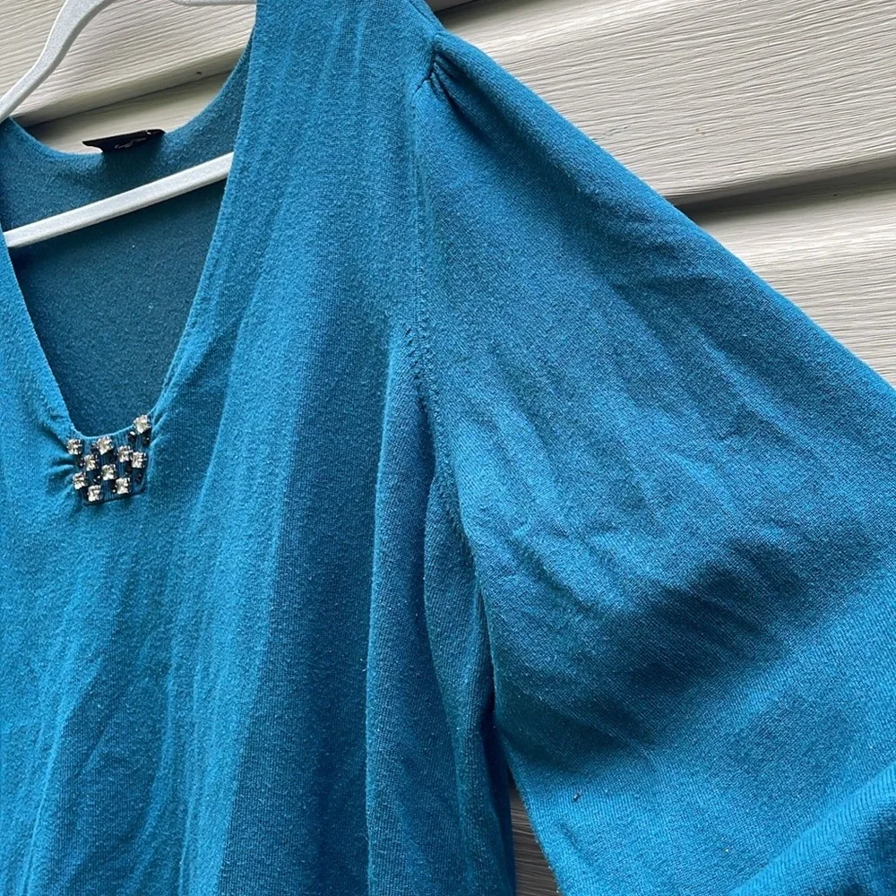 Lane Bryant Teal Bedazzled Knit Sweater